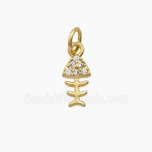 Copper Fishbone Pendant Pave Zirconia 18K Gold Plated