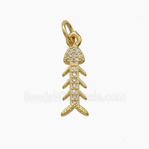 Copper Fishbone Pendant Pave Zirconia 18K Gold Plated