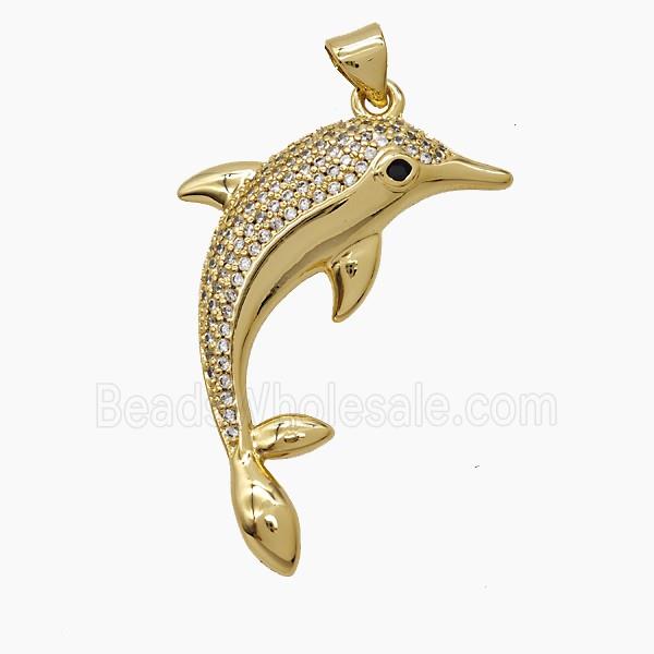 Copper Dolphin Pendant Pave Zirconia 18K Gold Plated