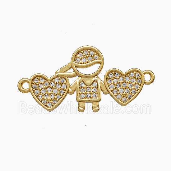 Copper Kids Boy Heart Connector Pave Zirconia 18K Gold Plated