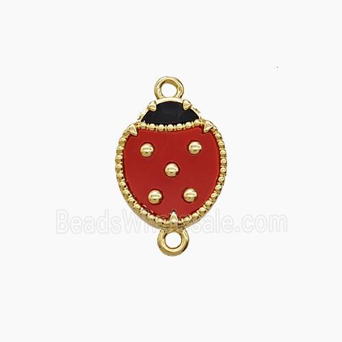 Copper Ladybug Connector Pave Shell Red 18K Gold Plated
