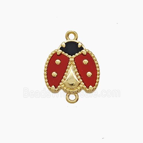 Copper Ladybug Connector Pave Shell Red 18K Gold Plated