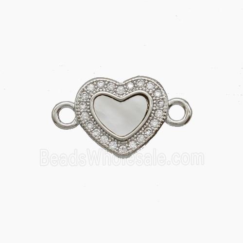 Copper Heart Connector Pave Zirconia Platinum Plated