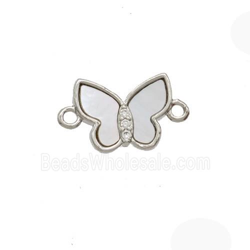 Copper Butterfly Connector Pave Shell Platinum Plated