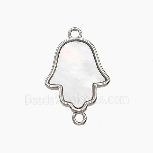 Copper Hamsahand Connector Pave Shell Platinum Plated