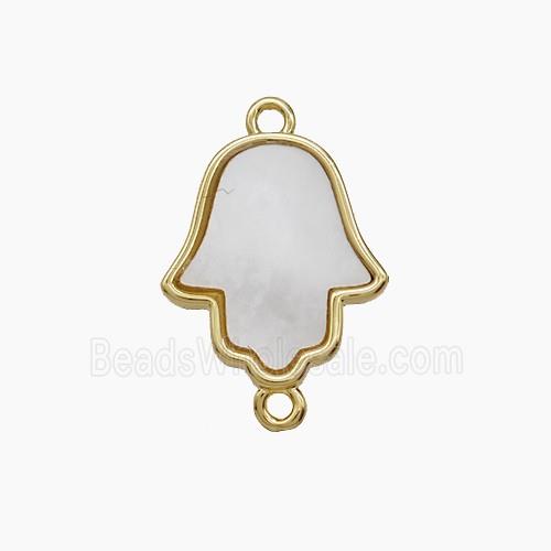 Copper Hamsahand Connector Pave Shell 18K Gold Plated