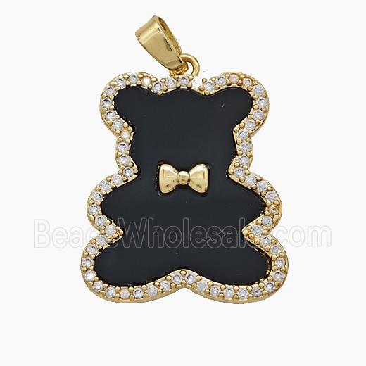 Copper Bear Pendant Pave Zirconia Shell Black 18k Gold Plated