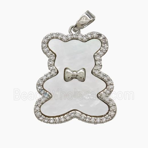 Copper Bear Pendant Pave Zirconia Shell White Platinum Plated