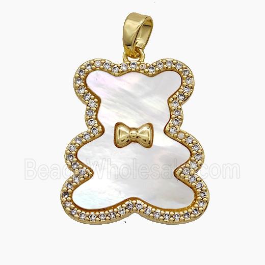 Copper Bear Pendant Pave Zirconia Shell White 18k Gold Plated