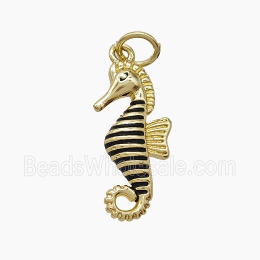 Copper Seahorse Pendant Black Enamel 18K Gold Plated