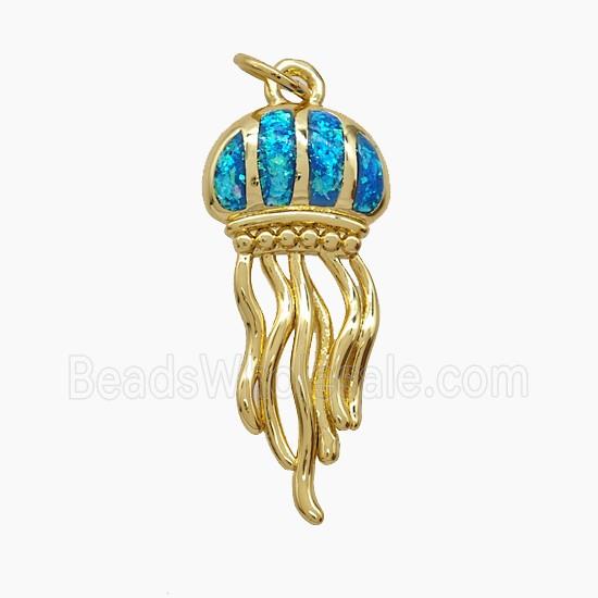 Copper Jellyfish Pendant Pave Blue Fireopal 18K Gold Plated