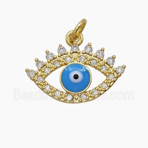 Copper Eye Pendant Pave Zirconia Blue Enamel 18K Gold Plated