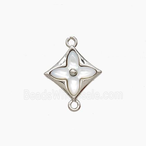 Copper Clover Connector Pave Shell Platinum Plated