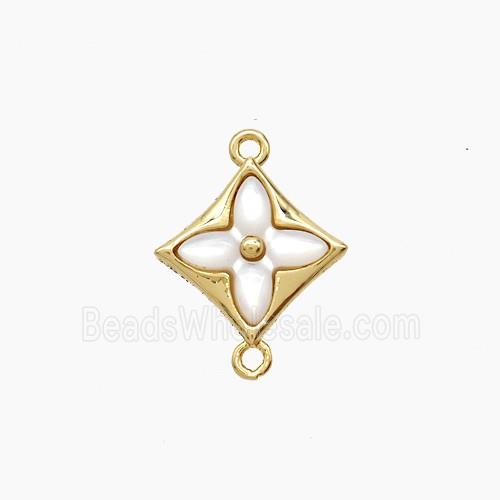 Copper Clover Connector Pave Shell 18K Gold Plated