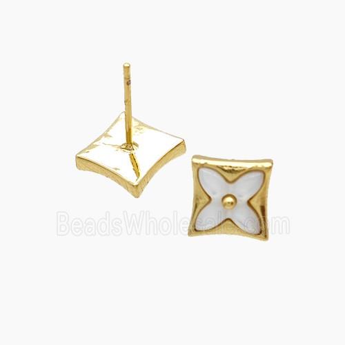 Copper Clover Stud Earrings Pave Shelll 18K Gold Plated