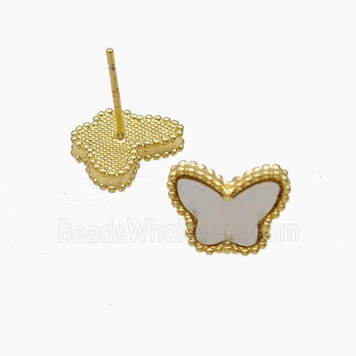 Copper Butterfly Stud Earrings Pave Shell 18K Gold Plated