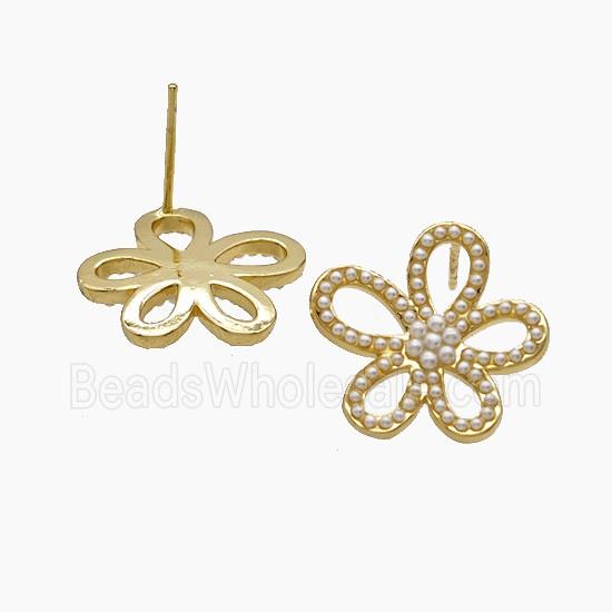 Copper Flower Stud Earrings Pave Resin 18K Gold Plated