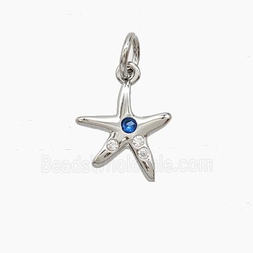 Copper Starfish Pendant Pave Zirconia Platinum Plated