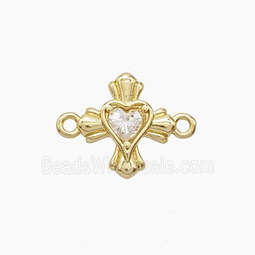 Copper Cross Heart Connector Pave Zirconia Gold Plated