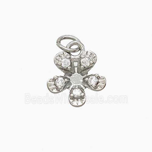 Copper Flower Pendant Pave Zirconia Platinum Plated