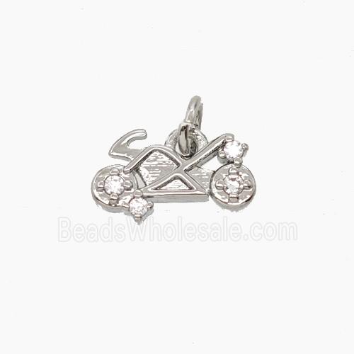 Copper Motorcycle Pendant Pave Zirconia Platinum Plated