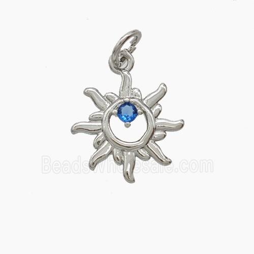 Copper Sun Pendant Pave Zirconia Platinum Plated