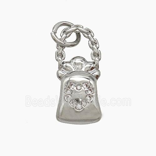 Copper Handbag Pendant Pave Zirconia Heart Platinum Plated