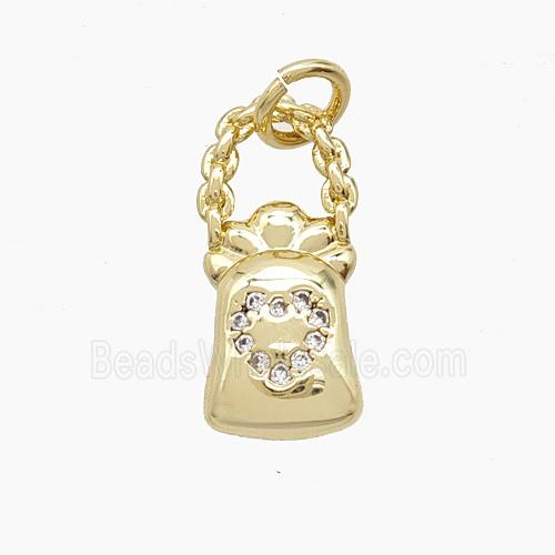 Copper Handbag Pendant Pave Zirconia Heart Gold Plated