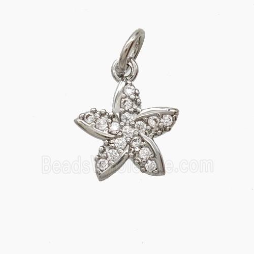 Copper Flower Pendant Pave Zirconia Platinum Plated