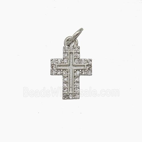 Copper Cross Pendant Pave Zirconia Platinum Plated