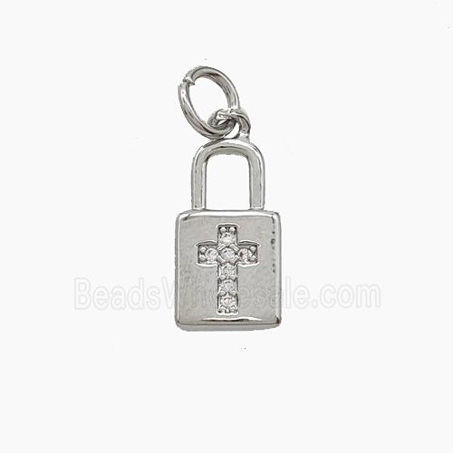 Copper Lock Pendant Pave Zirconia Cross Platinum Plated