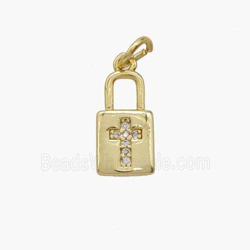 Copper Lock Pendant Pave Zirconia Cross Gold Plated
