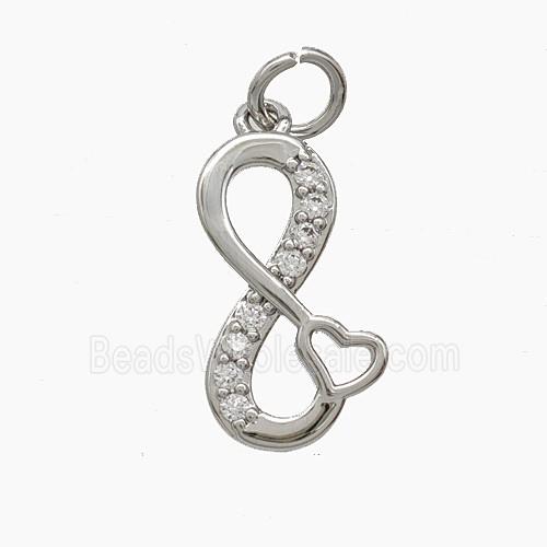 Copper Infinity Pendant Pave Zirconia Heart Platinum Plated