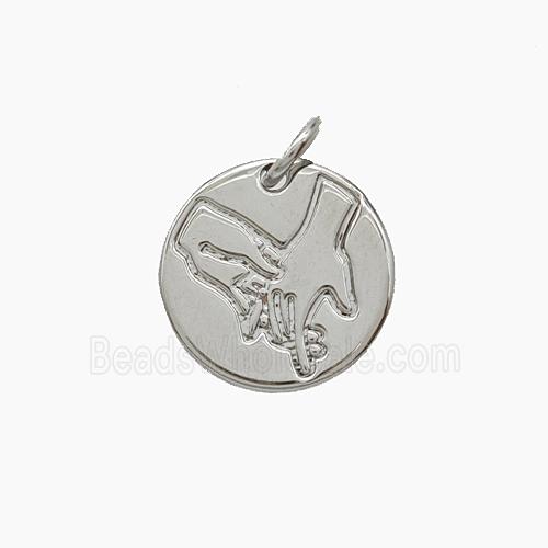 Copper HoldHand Pendant Circle Platinum Plated