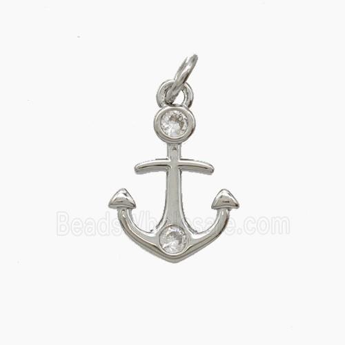 Copper Anchor Pendant Pave Zirconia Platinum Plated
