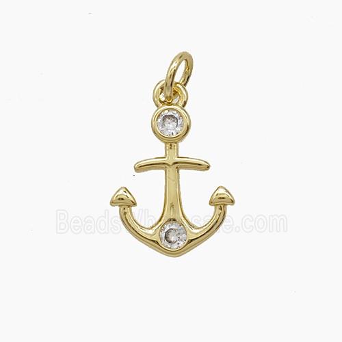 Copper Anchor Pendant Pave Zirconia Gold Plated