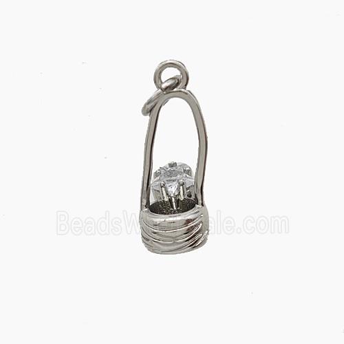 Copper Basket Pendant Pave Zirconia Platinum Plated