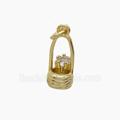 Copper Basket Pendant Pave Zirconia Gold Plated
