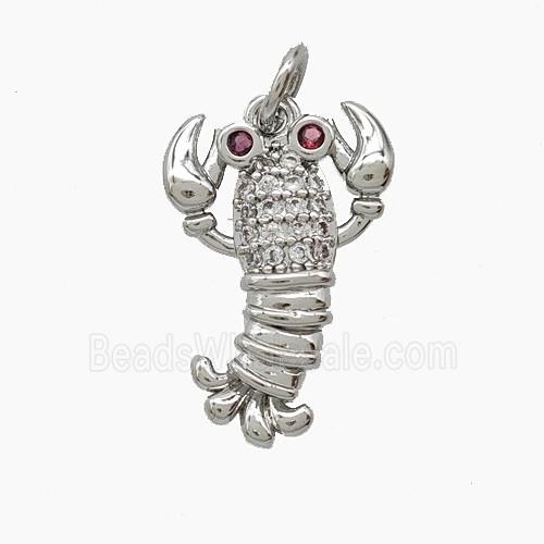 Copper Crayfish Pendant Pave Zirconia Platinum Plated