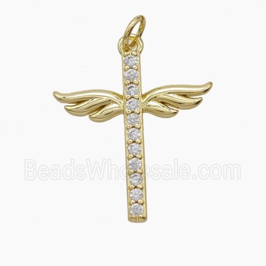 Copper Cross Wings Pendant Pave Zirconia Gold Plated