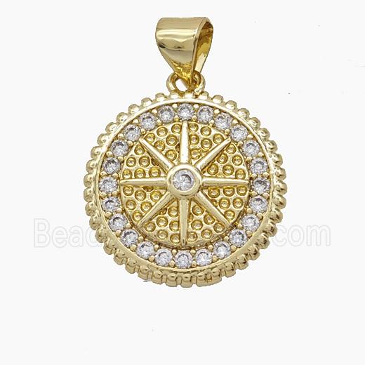 Copper Compass Pendant Pave Zirconia Gold Plated