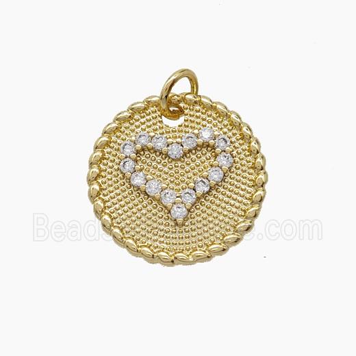 Copper Heart Pendant Pave Zirconia Circle Gold Plated