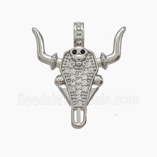 Copper Bullhead Pendant Pave Zirconia Platinum Plated