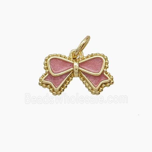 Copper Bowknot Pendant Pink Enamel Gold Plated