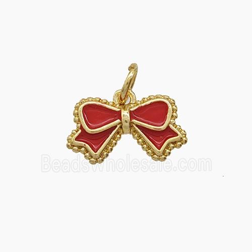 Copper Bowknot Pendant Red Enamel Gold Plated