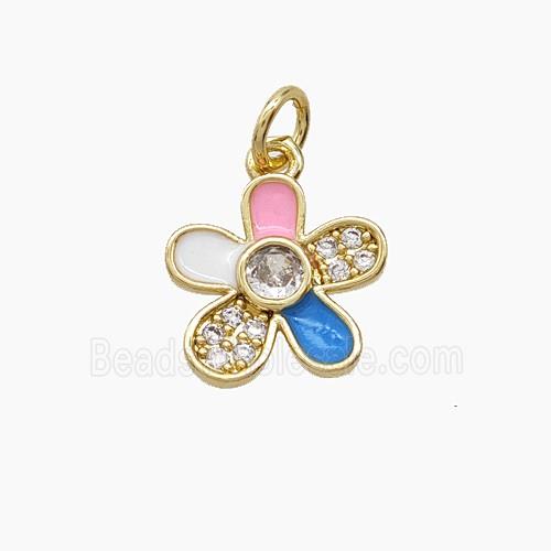 Copper Flower Pendant Pave Zirconia Enamel Gold Plated