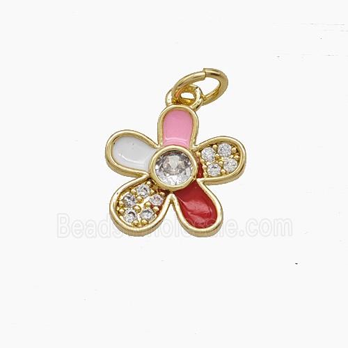 Copper Flower Pendant Pave Zirconia Enamel Gold Plated