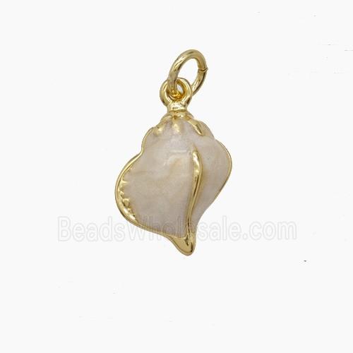 Conch Shell Charms Copper Pendant White Enamel Gold Plated