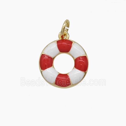 Copper Lifebuoy Pendant Red Enamel Gold Plated