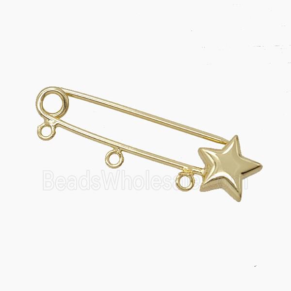 Copper Safety Pin Pendant Star Gold Plated